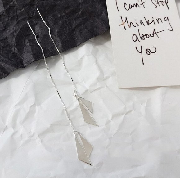 NEW 925 Sterling Silver Triangle Chain Earrings - Picture 7 of 7